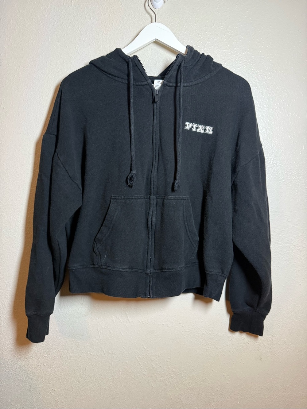 PINK Victoria's Secret Black Zip Hoodie with Front Pockets